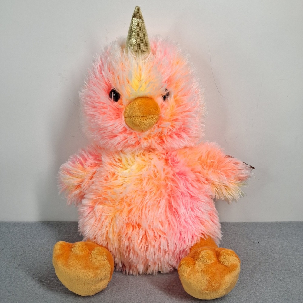 Aurora World Plush Toy Orange Chickicorn 10" inch Neon Pink Orange Gold Horn